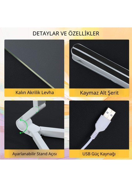 LED Işıklı 3D Akrilik Yazı Panosu – Silinebilir Mesaj & Çizim Tahtası, Usb, 4 Renkli Kalem, Masa Lambası – 15×15 cm fiyatları