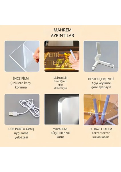 LED Işıklı 3D Akrilik Yazı Panosu – Silinebilir Mesaj & Çizim Tahtası, Usb, 4 Renkli Kalem, Masa Lambası – 15×15 cm indirimleri