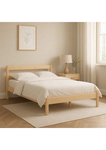 Masif Ahşap Karyola Tek Kişilik 150X200 cm Doğal Ahşap Natural indirimleri