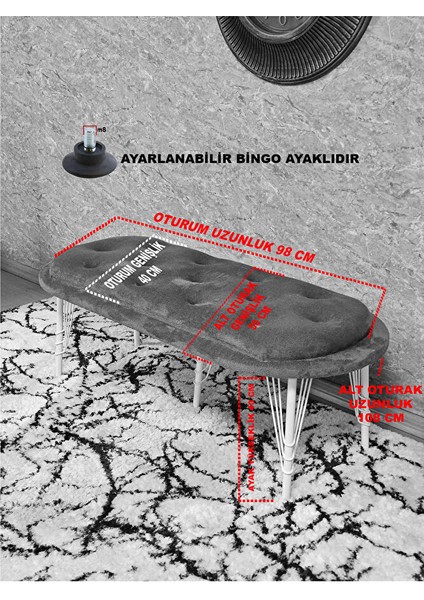 Ufo Oturak Bench - Siyah Boyalı Telli Ayak - Oturak - Bench - Puf - Yatak Ucu Pufu Siyah Renk 100 x 50 Boyut/ebat indirimleri