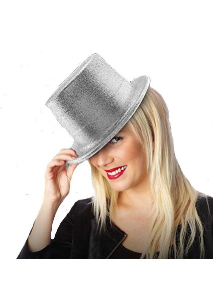 Techmrt Gümüş Renk Uzun Plastik Simli Parti Şapkası