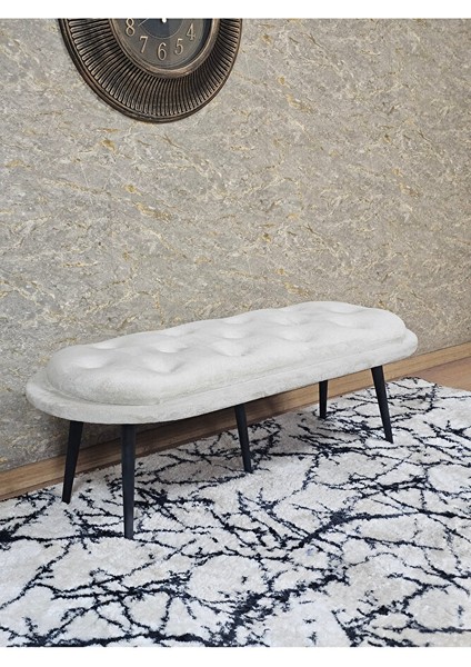 Ufo Oturak Bench - Siyah Boyalı Sivriltme Ayak - Oturak - Bench - Puf - Yatak Ucu Pufu Krem Renk 100 x 50 Boyut/ebat