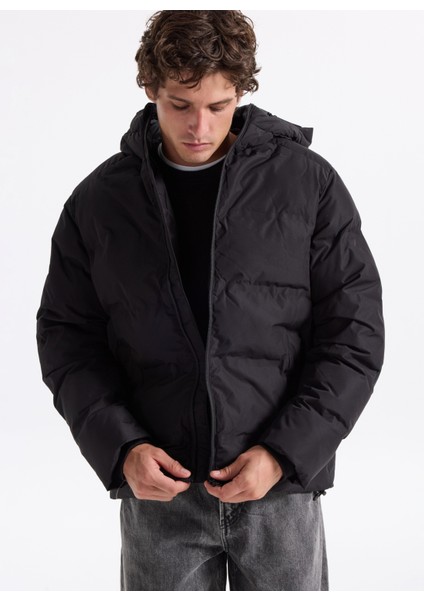 Siyah Erkek Mont 12278749_JJESOHO Puffer Hood Sn fırsatları