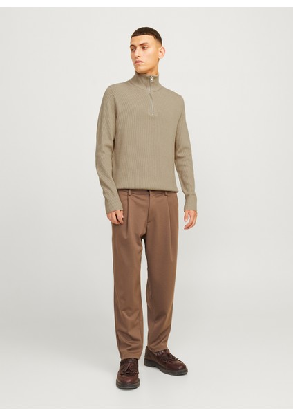 Bisiklet Yaka A-Form Fit Bej Erkek Kazak 12257773_JJEPERFECT Knıt Half Zıp S