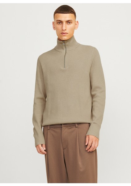 Bisiklet Yaka A-Form Fit Bej Erkek Kazak 12257773_JJEPERFECT Knıt Half Zıp S modelleri