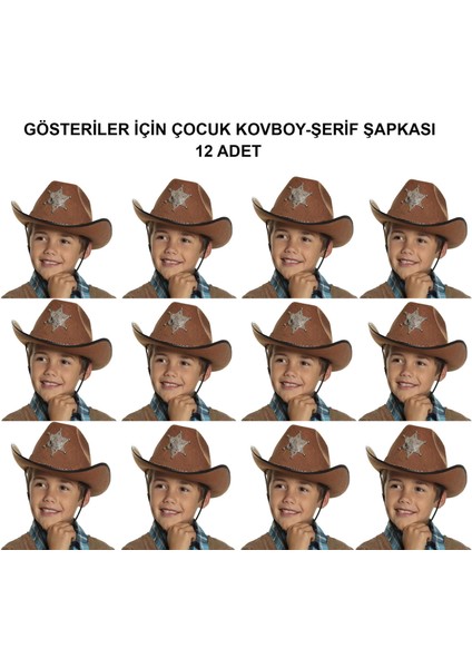 Techmrt Kovboy Şerif Şapkası Kahve 12 Adet - Kostüm, Parti ve Gösteri Şapkası