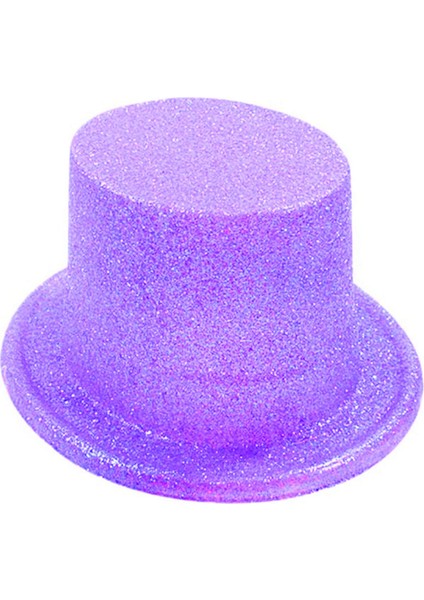 Techmrt Floresan Mor Renk Simli Uzun Fötr Melon Şapka 12 cm