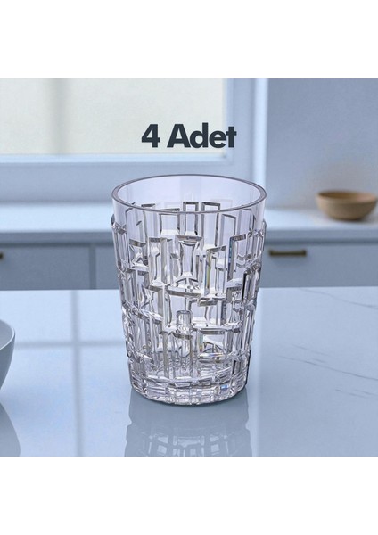 4 Adet Kırılmaz Desenli Şeffaf Bardak (250 Ml) – Taş Desen Polikarbon, Şık ve Dayanıklı Tasarım