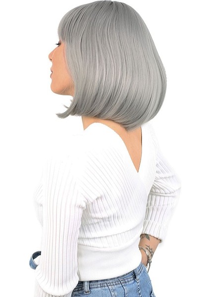 Küt Kahküllü Fiber Sentetik Peruk / Gri modelleri