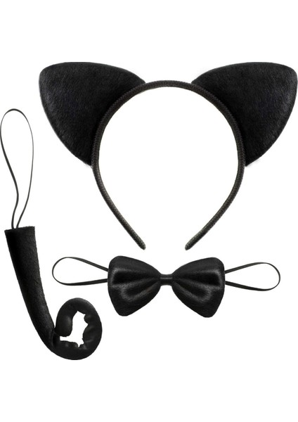 Techmrt Kedi Kostüm Taç Kuyruk Papyon Seti 1 Adet