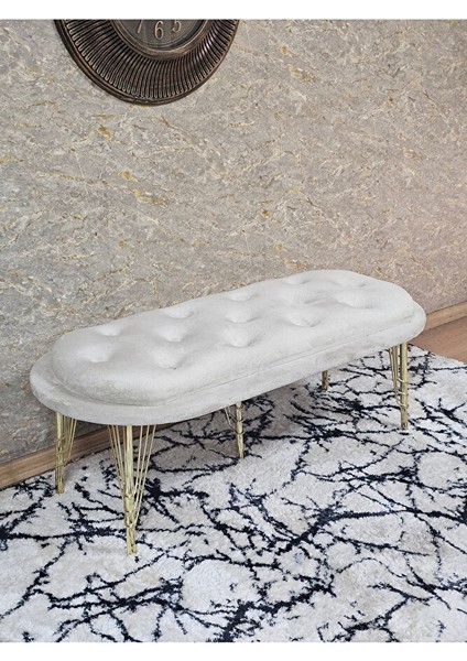 Ufo Oturak Bench - Gold Kaplama Telli Ayak - Oturak - Bench - Puf - Yatak Ucu Pufu Krem Renk 100 x 50 Boyut/ebat