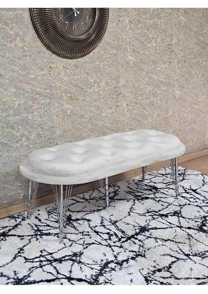 Ufo Oturak Bench - Krom Kaplama Telli Ayak - Oturak - Bench - Puf - Yatak Ucu Pufu Krem Renk 100 x 50 Boyut/ebat