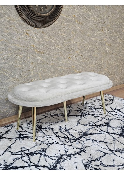 Ufo Oturak Bench - Gold Kaplama Sivriltme Ayak - Oturak - Bench - Puf - Yatak Ucu Pufu Krem Renk 100 x 50 Boyut/ebat