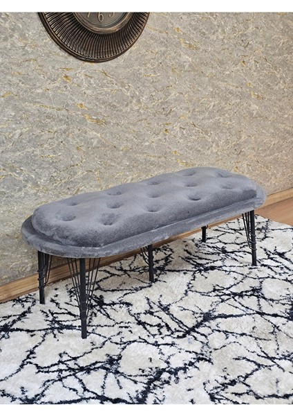 Ufo Oturak Bench - Siyah Boyalı Telli Ayak - Oturak - Bench - Puf - Yatak Ucu Pufu Gri Renk 100 x 50 Boyut/ebat