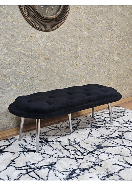 Ufo Oturak Bench - Krom Kaplama Sivriltme Ayak - Oturak - Bench - Puf - Yatak Ucu Pufu Siyah Renk 100 x 50 Boyut/ebat