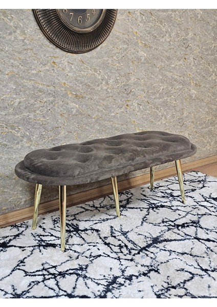 Ufo Oturak Bench - Gold Kaplama Sivriltme Ayak - Oturak - Bench - Puf - Yatak Ucu Pufu Kahverengi Renk 100 x 50 Boyut/ebat