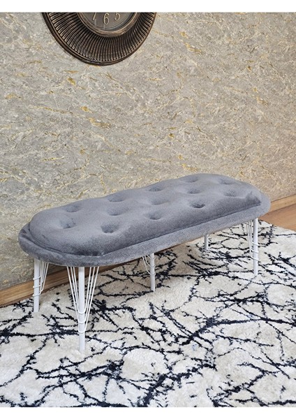 Ufo Oturak Bench - Beyaz Boyalı Telli Ayak - Oturak - Bench - Puf - Yatak Ucu Pufu Gri Renk 100 x 50 Boyut/ebat