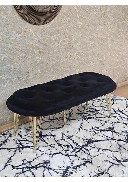 Ufo Oturak Bench - Gold Kaplama Telli Ayak - Oturak - Bench - Puf - Yatak Ucu Pufu Siyah Renk 100 x 50 Boyut/ebat