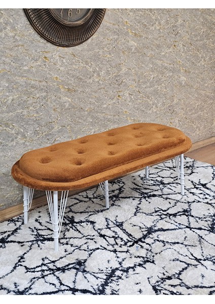 Ufo Oturak Bench - Beyaz Boyalı Telli Ayak - Oturak - Bench - Puf - Yatak Ucu Pufu Turuncu Renk 100 x 50 Boyut/ebat
