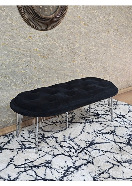 Ufo Oturak Bench - Krom Kaplama Telli Ayak - Oturak - Bench - Puf - Yatak Ucu Pufu Siyah Renk 100 x 50 Boyut/ebat