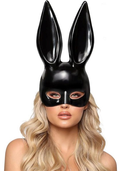 Techmrt Siyah Renk Ekstra Lüks Uzun Kulaklı Tavşan Maskesi 35X16 cm