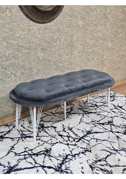 Ufo Oturak Bench - Beyaz Boyalı Telli Ayak - Oturak - Bench - Puf - Yatak Ucu Pufu Füme Renk 100 x 50 Boyut/ebat