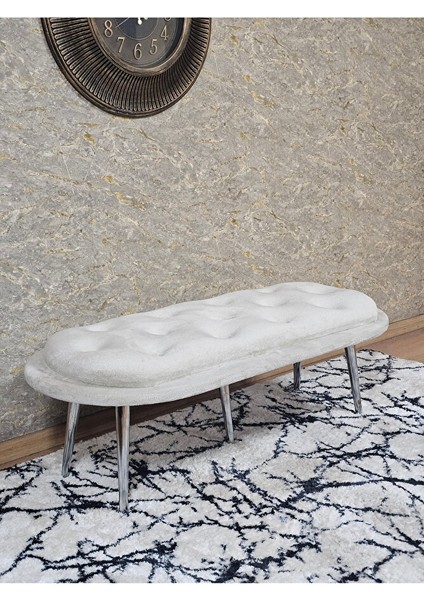 Ufo Oturak Bench - Krom Kaplama Sivriltme Ayak - Oturak - Bench - Puf - Yatak Ucu Pufu Krem Renk 100 x 50 Boyut/ebat