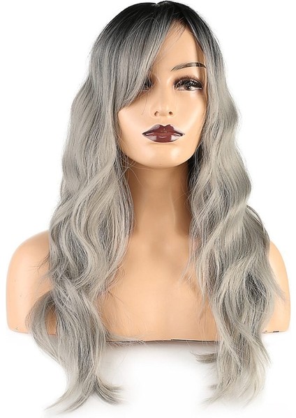 Dalgalı Perçemli Fiber Sentetik Orta Boy Peruk / Siyah Gri Ombreli fiyatları