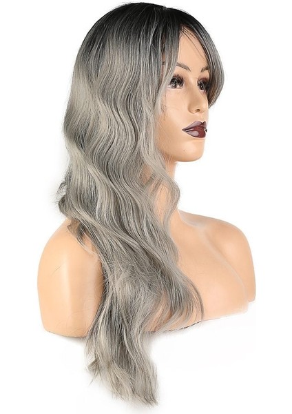 Dalgalı Perçemli Fiber Sentetik Orta Boy Peruk / Siyah Gri Ombreli modelleri