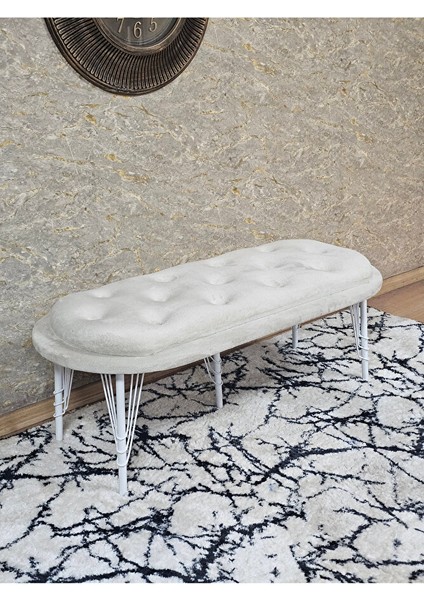 Ufo Oturak Bench - Beyaz Boyalı Telli Ayak - Oturak - Bench - Puf - Yatak Ucu Pufu Krem Renk 100 x 50 Boyut/ebat