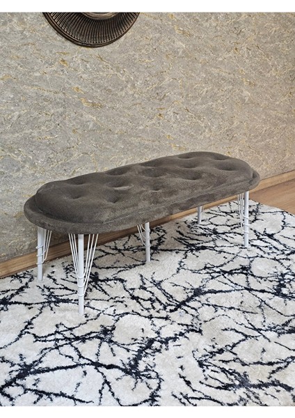 Ufo Oturak Bench - Beyaz Boyalı Telli Ayak - Oturak - Bench - Puf - Yatak Ucu Pufu Kahverengi Renk 100 x 50 Boyut/ebat