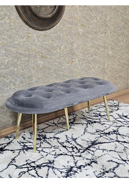 Ufo Oturak Bench - Gold Kaplama Sivriltme Ayak - Oturak - Bench - Puf - Yatak Ucu Pufu Gri Renk 100 x 50 Boyut/ebat