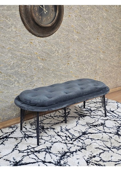 Ufo Oturak Bench - Siyah Boyalı Telli Ayak - Oturak - Bench - Puf - Yatak Ucu Pufu Füme Renk 100 x 50 Boyut/ebat
