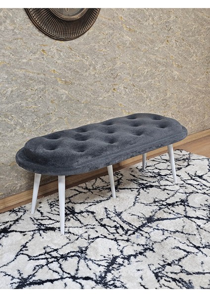 Ufo Oturak Bench - Beyaz Boyalı Sivriltme Ayak - Oturak - Bench - Puf - Yatak Ucu Pufu Füme Renk 100 x 50 Boyut/ebat