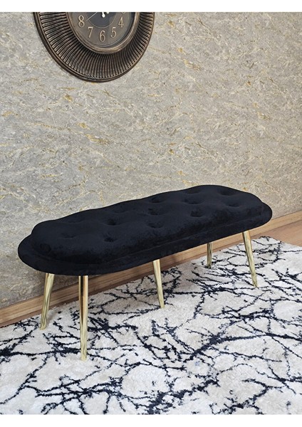 Ufo Oturak Bench - Gold Kaplama Sivriltme Ayak - Oturak - Bench - Puf - Yatak Ucu Pufu Siyah Renk 100 x 50 Boyut/ebat