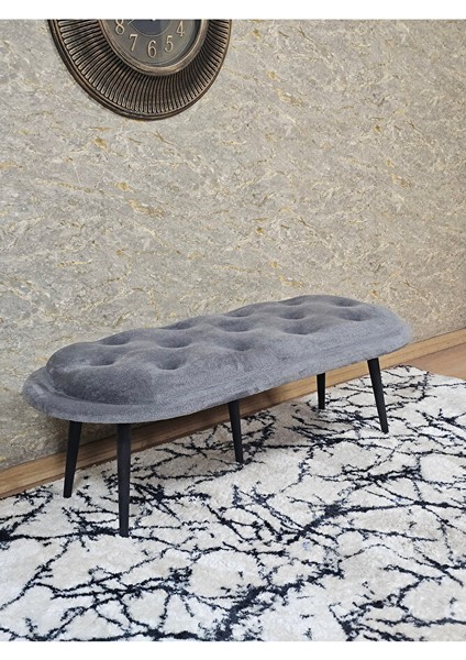 Ufo Oturak Bench - Siyah Boyalı Sivriltme Ayak - Oturak - Bench - Puf - Yatak Ucu Pufu Gri Renk 100 x 50 Boyut/ebat