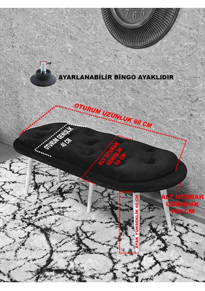 Ufo Oturak Bench - Siyah Boyalı Sivriltme Ayak - Oturak - Bench - Puf - Yatak Ucu Pufu Gri Renk 100 x 50 Boyut/ebat indirimleri