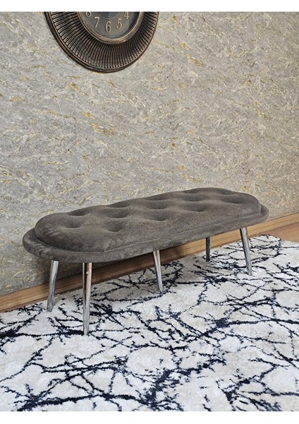 Ufo Oturak Bench - Krom Kaplama Sivriltme Ayak - Oturak - Bench - Puf - Yatak Ucu Pufu Kahverengi Renk 100 x 50 Boyut/ebat