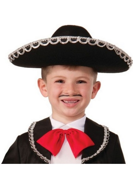 Techmrt Gümüş Renk Şeritli Meksika Mariachi Latin Şapkası 55 cm Çocuk