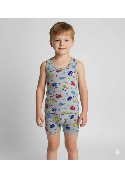2'li Çocuk Pamuklu Atlet ve Boxer Külot Seti | Alerji Yapmayan %100 Pamuk Askılı Atlet | Nefes Alan Rahat Kumaş – Renkli ve Desenli Modeller