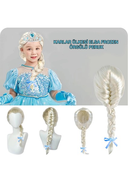 Techmrt Platin Altın Dore Renk Karlar Ülkesi Elsa Frozen Peruğu Çocuk Boy