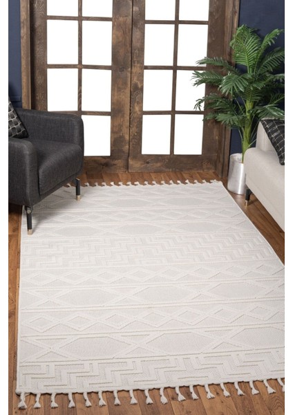 Dokuma Bukle Saçaklı Halı Krem-Krem P1004 R1002