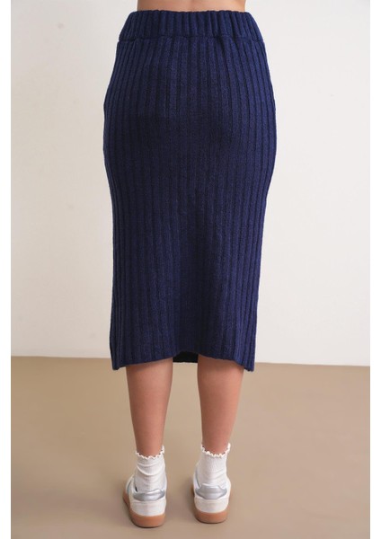6929 Kadın Fitilli Triko Etek Lacivert indirimleri