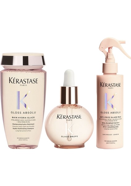 Gloss Absolu Elektriklenme Karşıtı Parlaklık ve Isı Koruması Sağlayan Şampuan 250 ml + Saç Bakım Yağı 45 ml + Saç Sütü 190 ml 3'lü Set