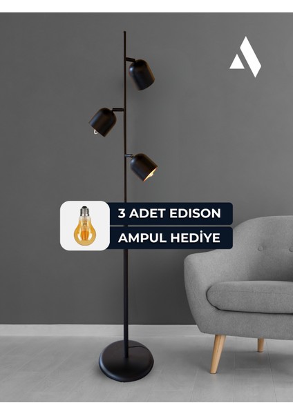 Horion Siyah Metal Lambader – 3 Başlıklı Ayarlanabilir Modern Yer Lambası | Dekoratif Aydınlatma fiyatları