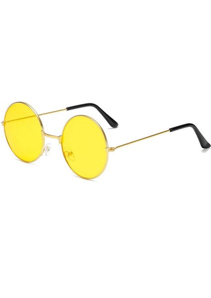 Techmrt Yuvarlak Cam John Lennon Tarzı Hippi Gold Çerçeveli Sarı Gözlük