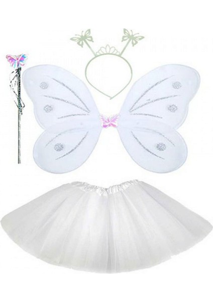 Techmrt Beyaz Kelebek Kostümü - Beyaz Kelebek Kostüm Aksesuar Seti 4 Parça