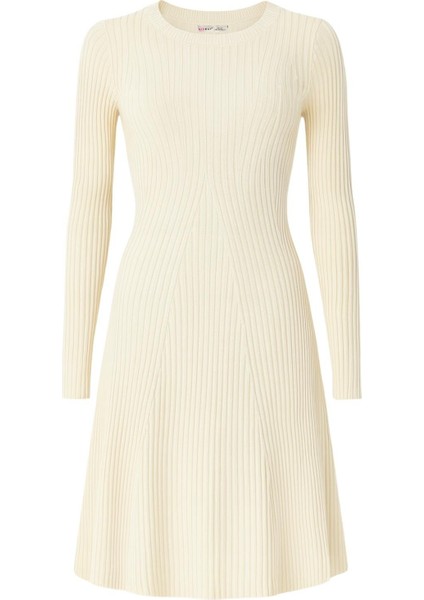 6888 Kadın Bisiklet Yaka Triko Elbise Naturel