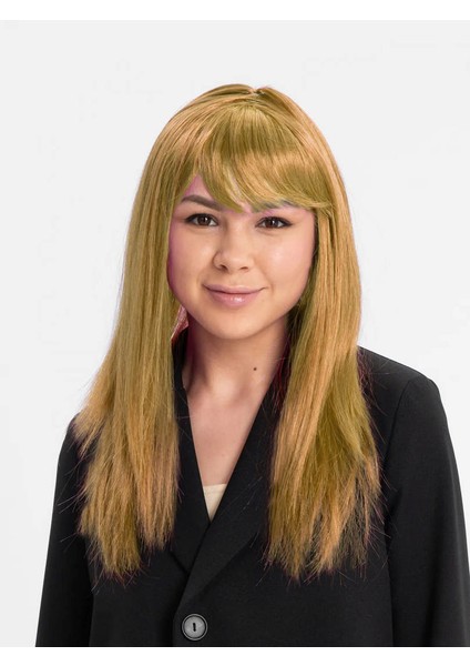 Techmrt Altın Renk Düz Kesim Içi Astarlı Uzun Parti Peruğu Takma Saç