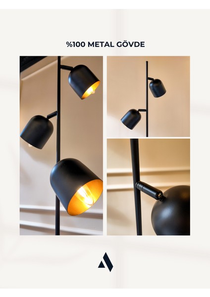 Horion Siyah Metal Lambader – 3 Başlıklı Ayarlanabilir Modern Yer Lambası | Dekoratif Aydınlatma modelleri